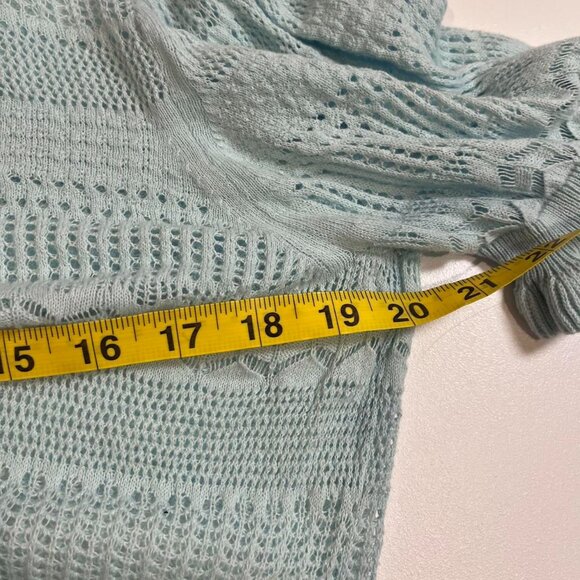 y2k turquoise mint green crochet knit eyelet pointelle 3/4 sleeve top coquette - Picture 7 of 9